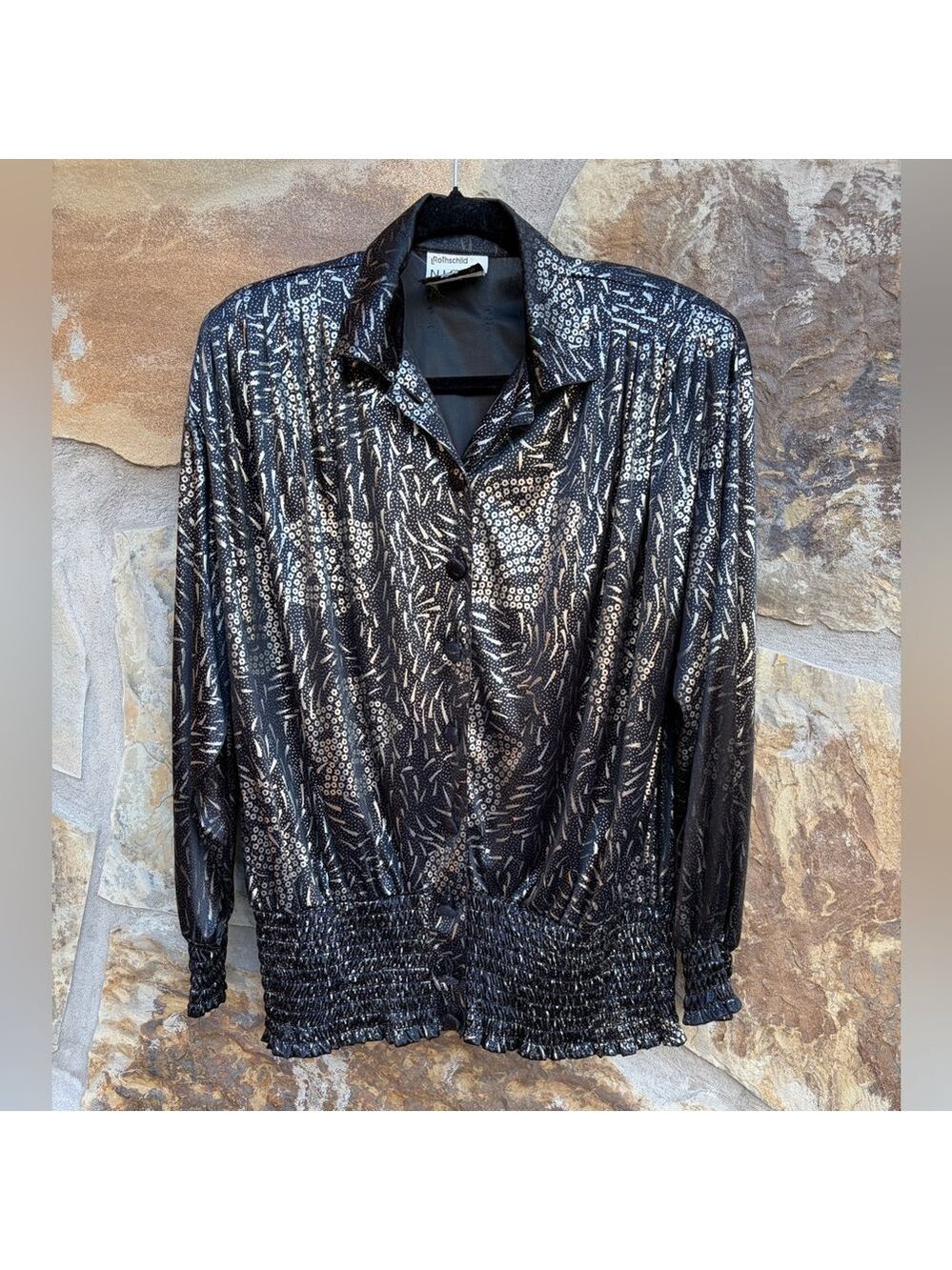 Vintage 80s Stranger Things Rothschild Night Life Lilli Ann Metallic NYE Blouse